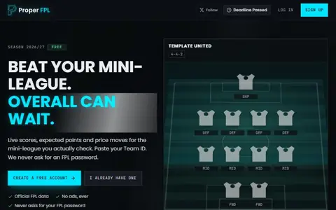 The Proper FPL homepage